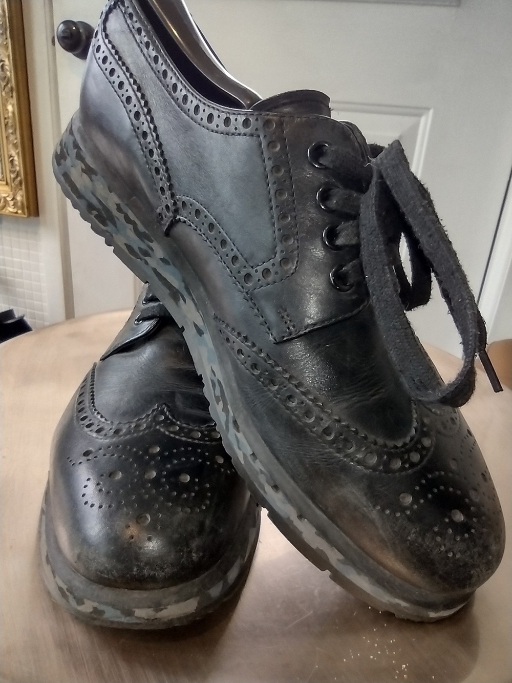 Prada Black Leather Wingtip Brogues with Camouflage Rubber Sole